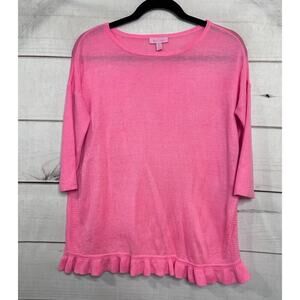 Lilly Pulitzer Size XL Neon Pink Sweater Solid Preppy Ruffles